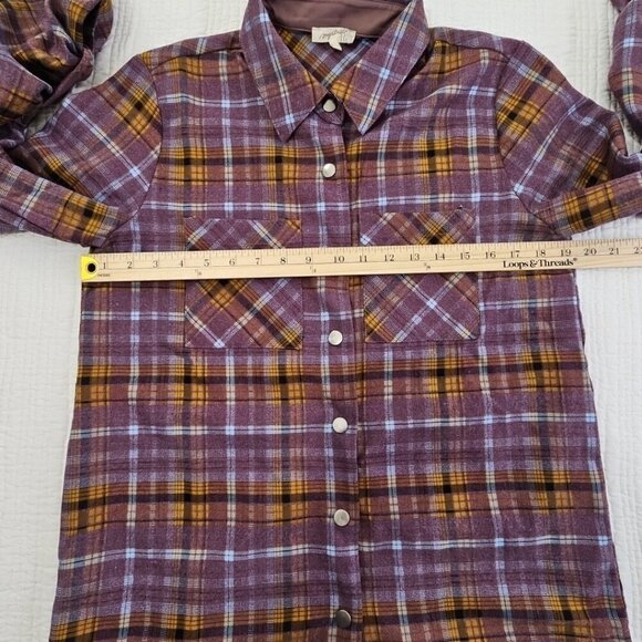 Mystree Shacket Women's Small Purple Brown Long Sleeve Snaps EUC LN Heavy Task - Picture 8 of 16